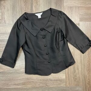 Vintage Allison Taylor Dupioni Silk Jacket Womens 8 Black Button Up Dressy Top